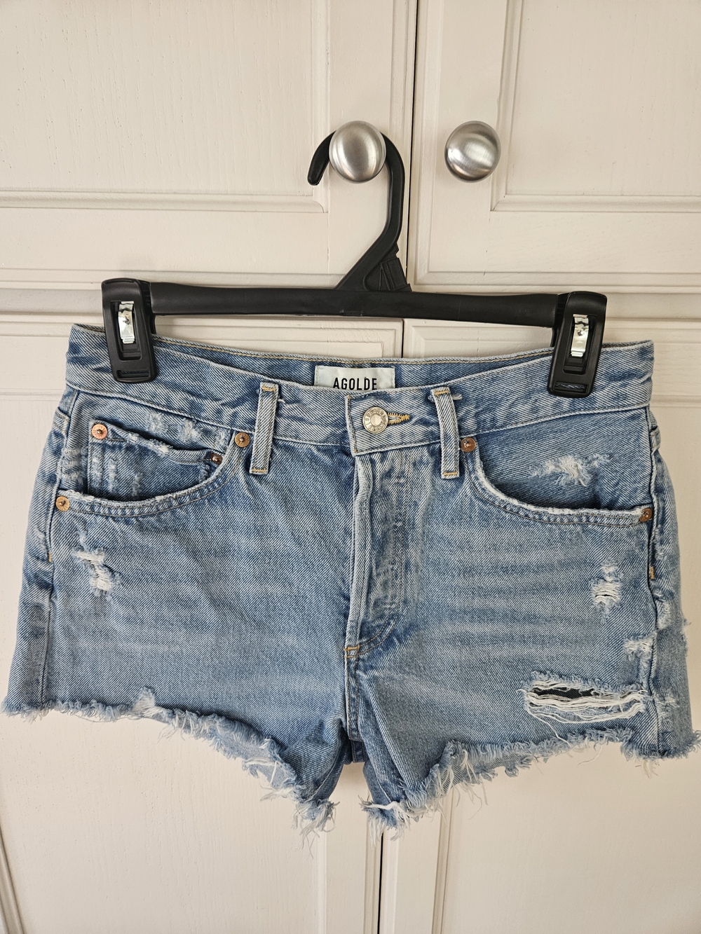 Agolde Light Wash Distressed Denim Cutoff Shorts
